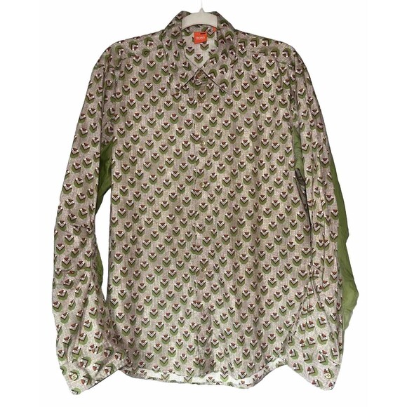 Men’s Hugo Boss Button Up Green Print Long Sleeve Size Large - Picture 1 of 9